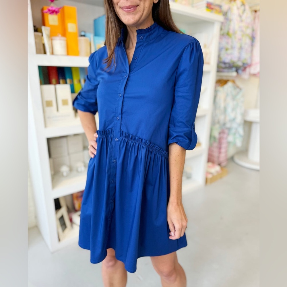 Taylor Tillman Blue CAMMIE RUFFLE SHIRT DRESS Size Small